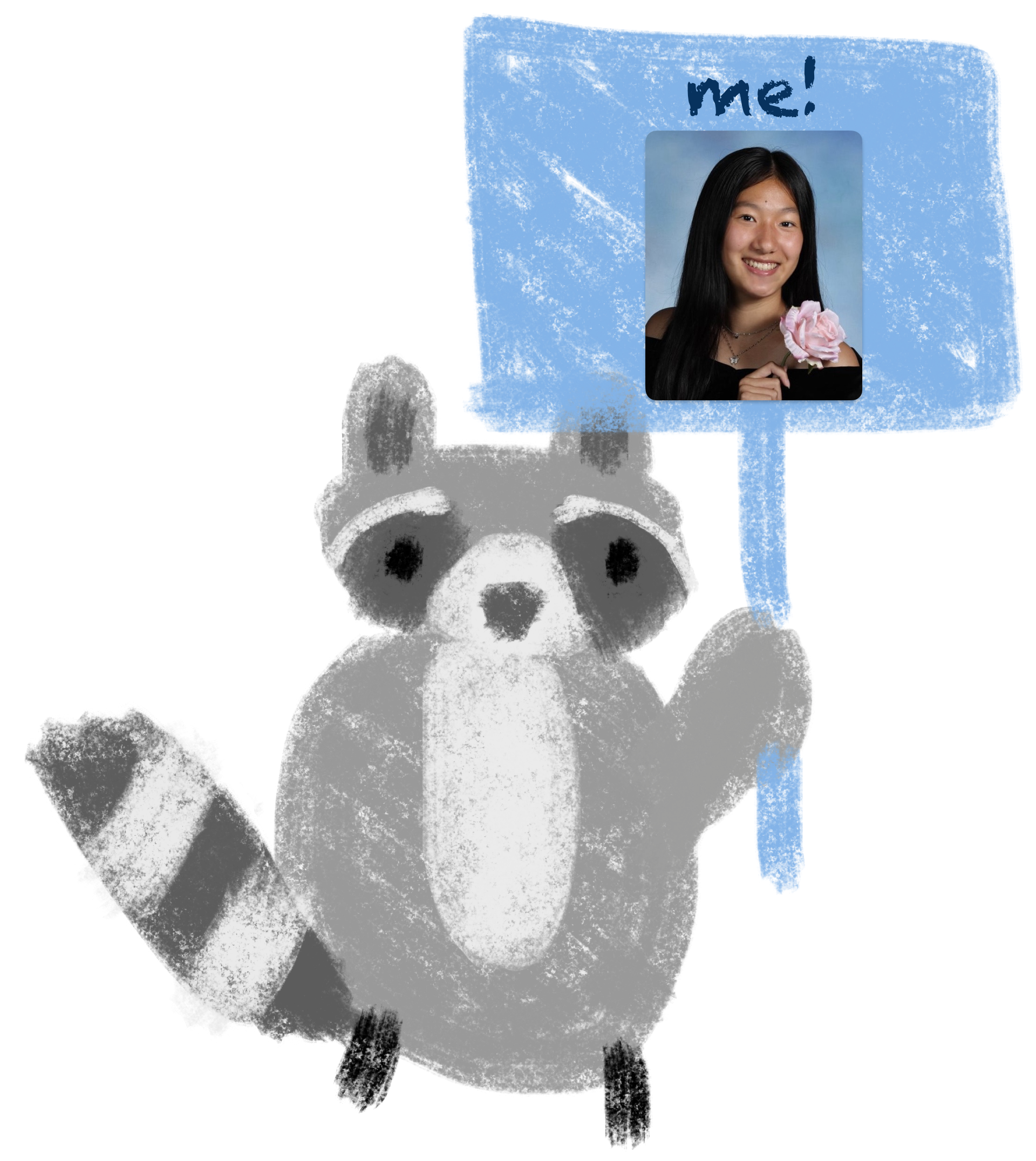 Crayon raccoon Snooky holding a photo of me